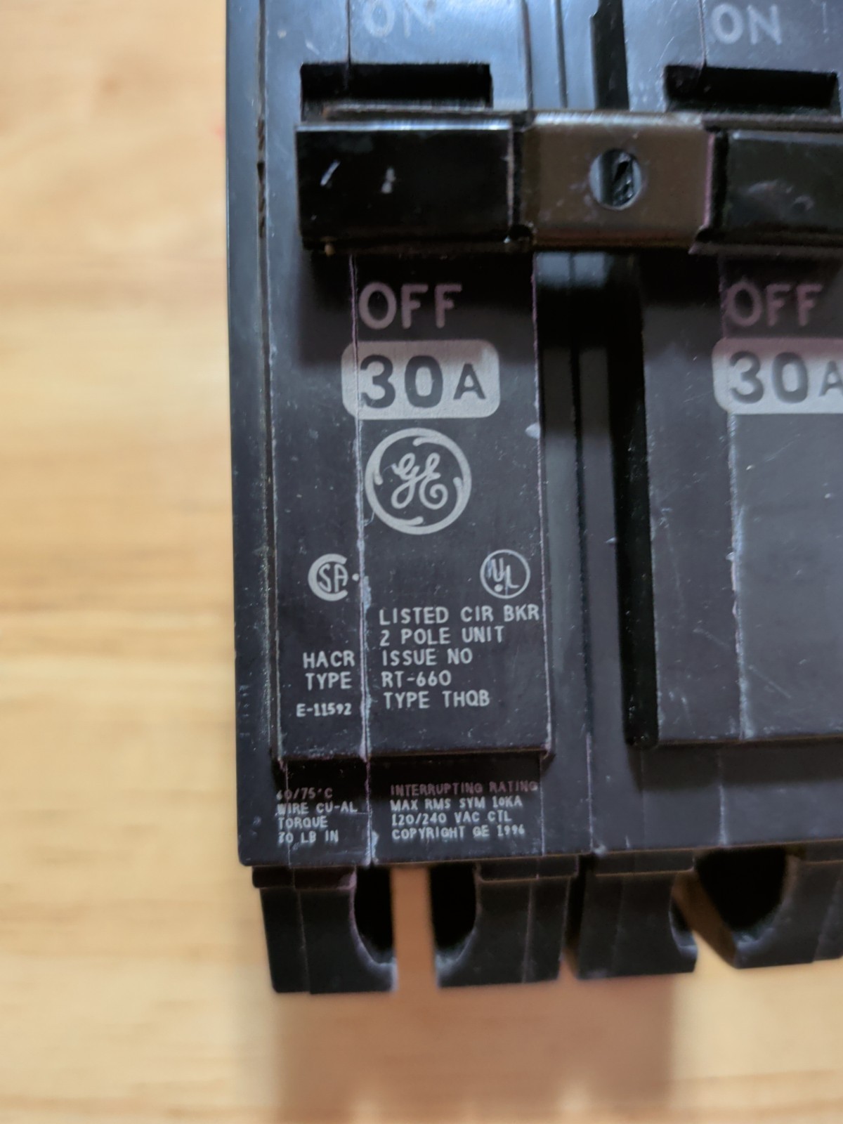 GE THQB2130 30 Amp 2 Pole 120/240V Circuit Breaker