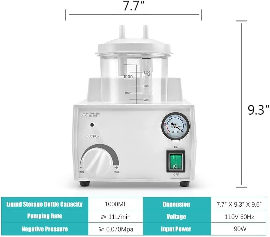 Portable Veterinary Suction Machine – 1000mL Canister – Quiet 11L/min Pump