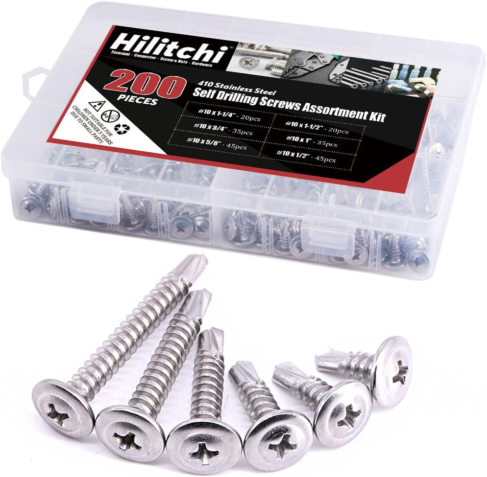 Hilitchi 410 Stainless Steel #10 Wafer Head Phillips Self Drilling Screws Sheet