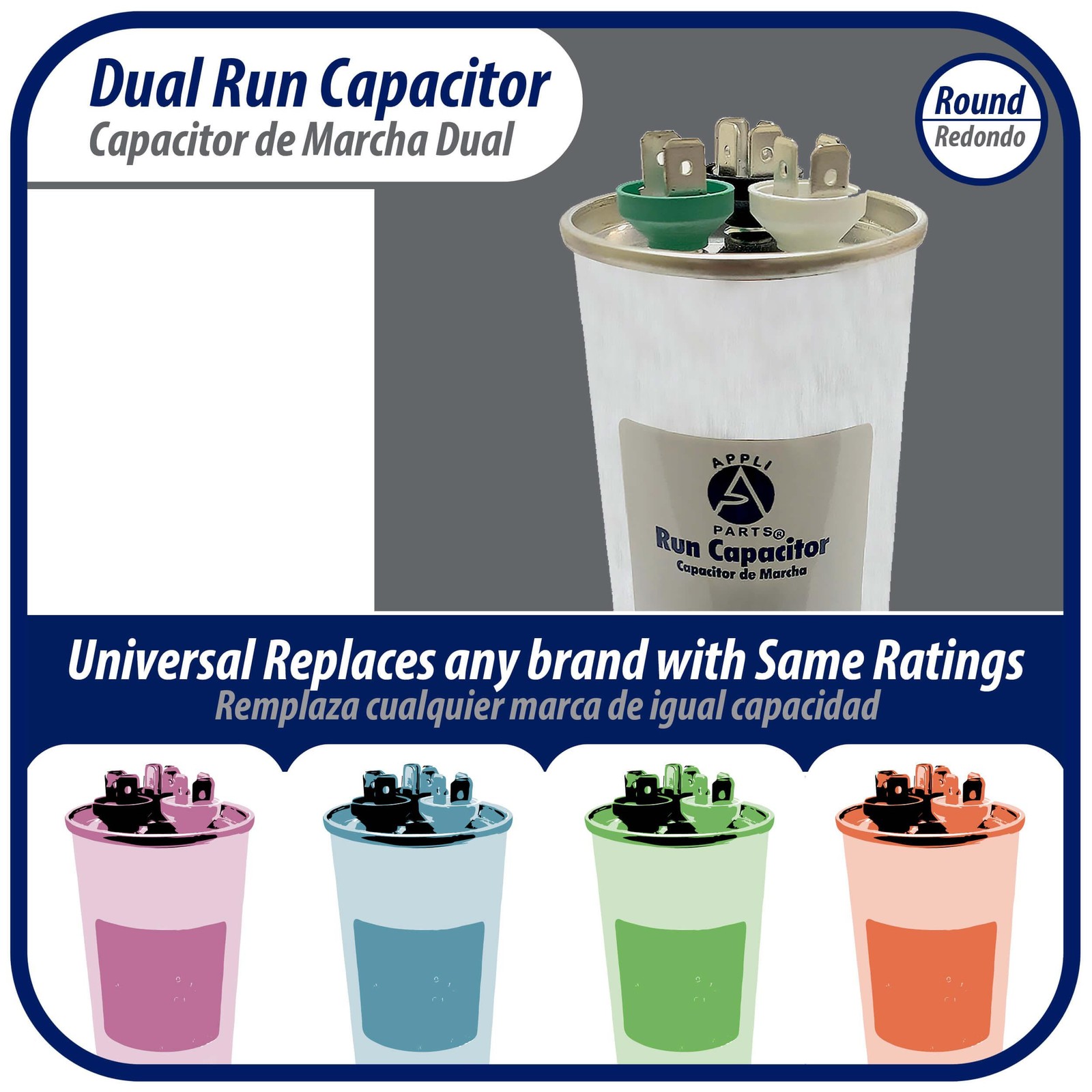 Appli Parts Dual Run Capacitor for ac 30+5 Mfd uF (microfarads) 370VAC or 450VAC
