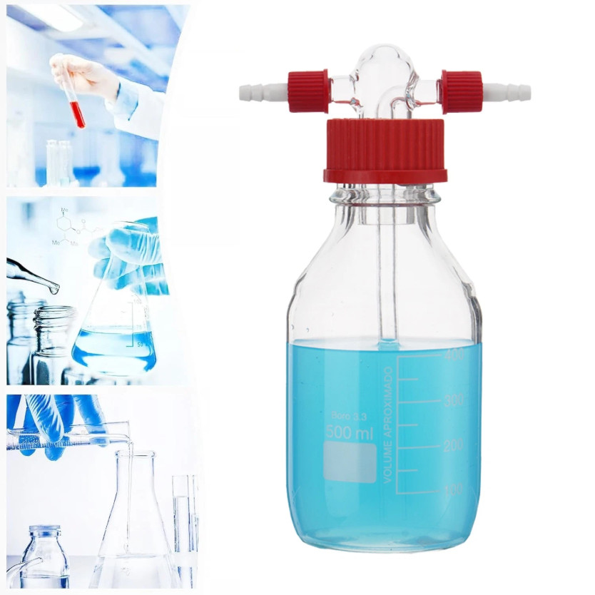 250mL/500mL Lab Gas Washing Bottle, Lab Glassware, Drechsel Head, GL45 Mouth New