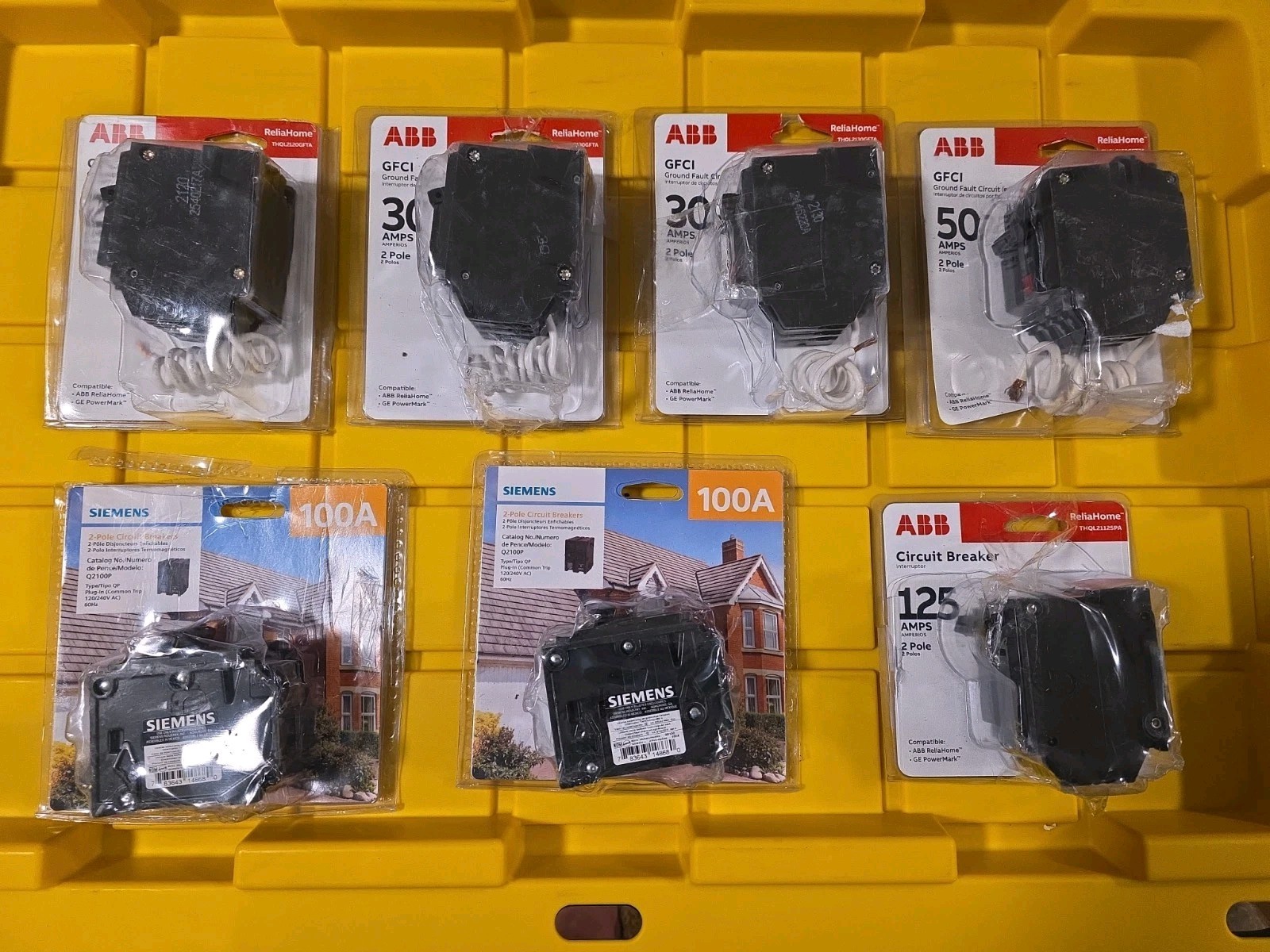 Lot Of Breakers (7) 20 Amp, 30 Amp, 50 Amp, 100 Amp, 125 Amp, ABB, Siemens