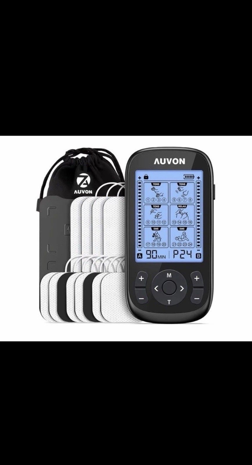 TENS & EMS Unit 40-Hour Battery Model TA2224 Rechargeable 12 TENS Pads Auvon OTC