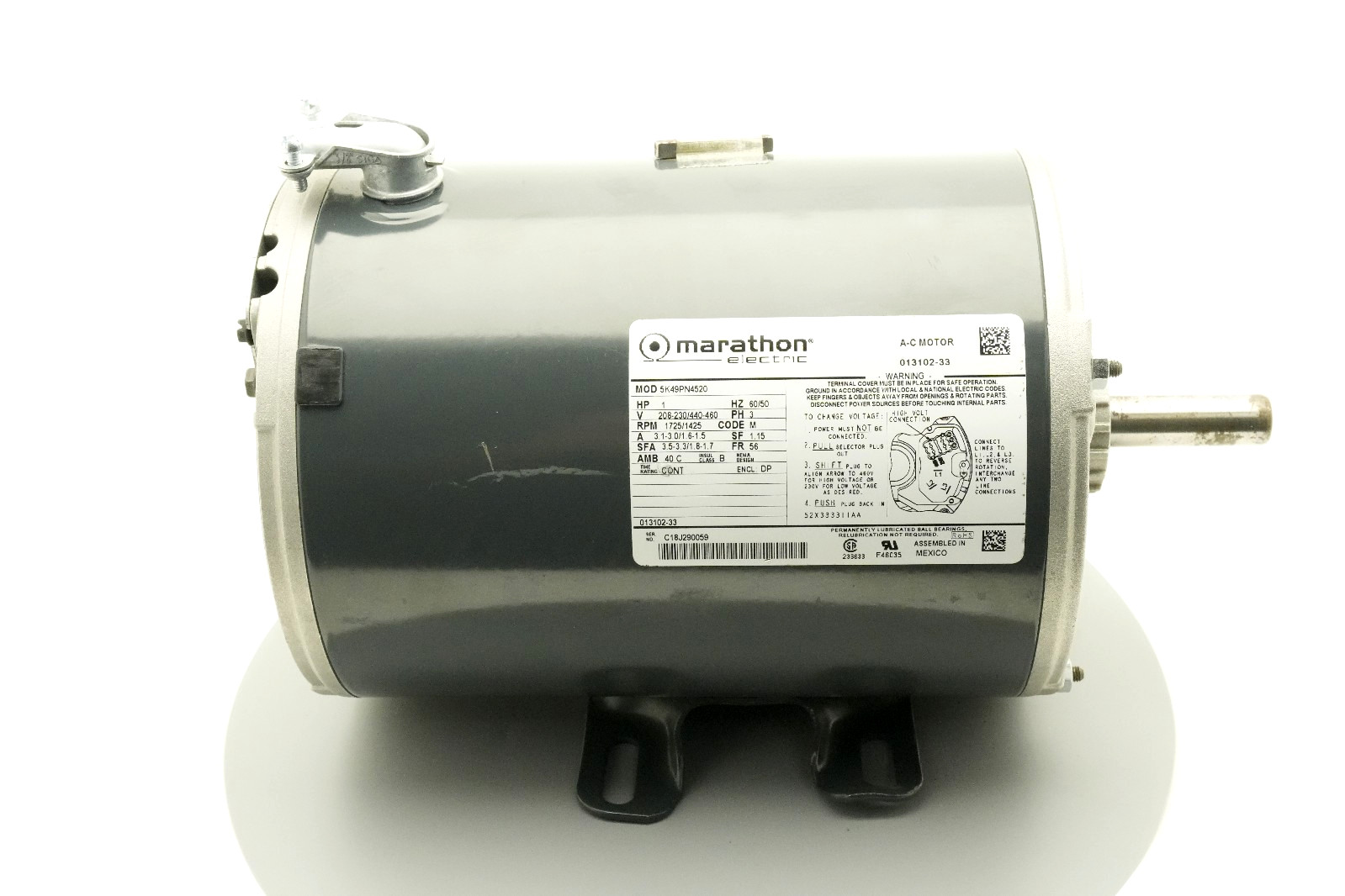 Taylor 013102-33 Beater Motor, 208-230/440-460V, 60/50HZ, 3PH, 1HP 5K49PN4520