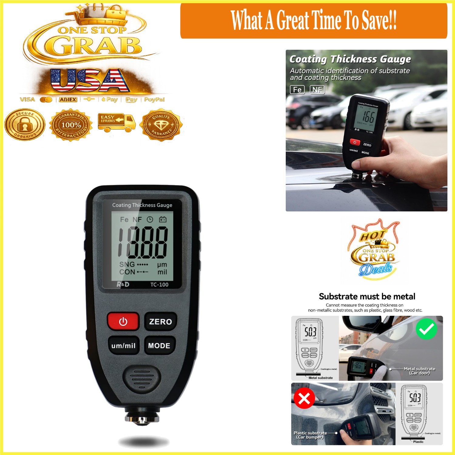 Auto-Detection Car Paint Thickness Meter for Steel & Aluminum Used Car Inspec…