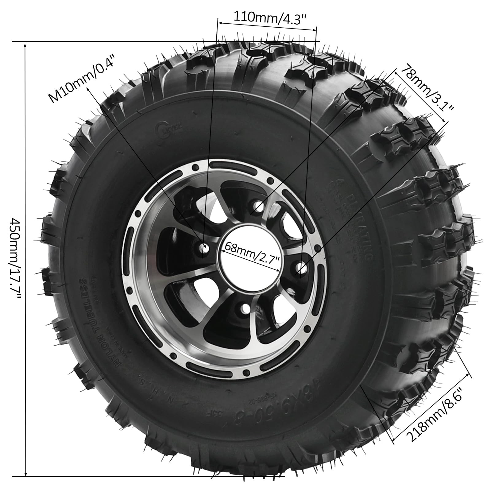 2PCS 18×9.5-8 Tubeless Wheels Tires Rim 4 Stud 23T Hub for UTV ATV Go Kart