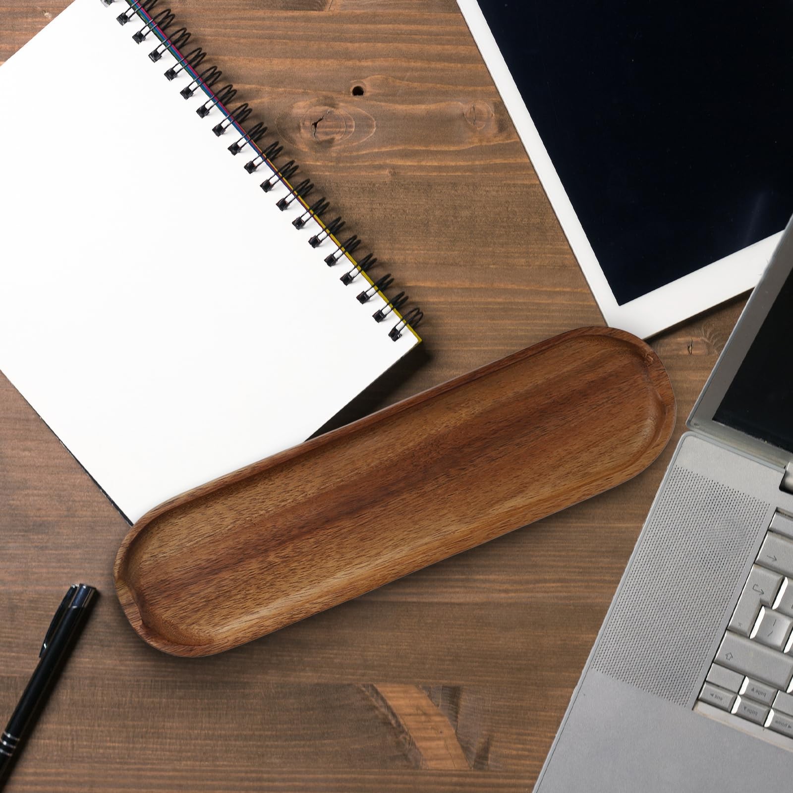 PKRFCJ Wooden Tray Brown Pen Tray, Wood Desk Accessories, Minimalist
