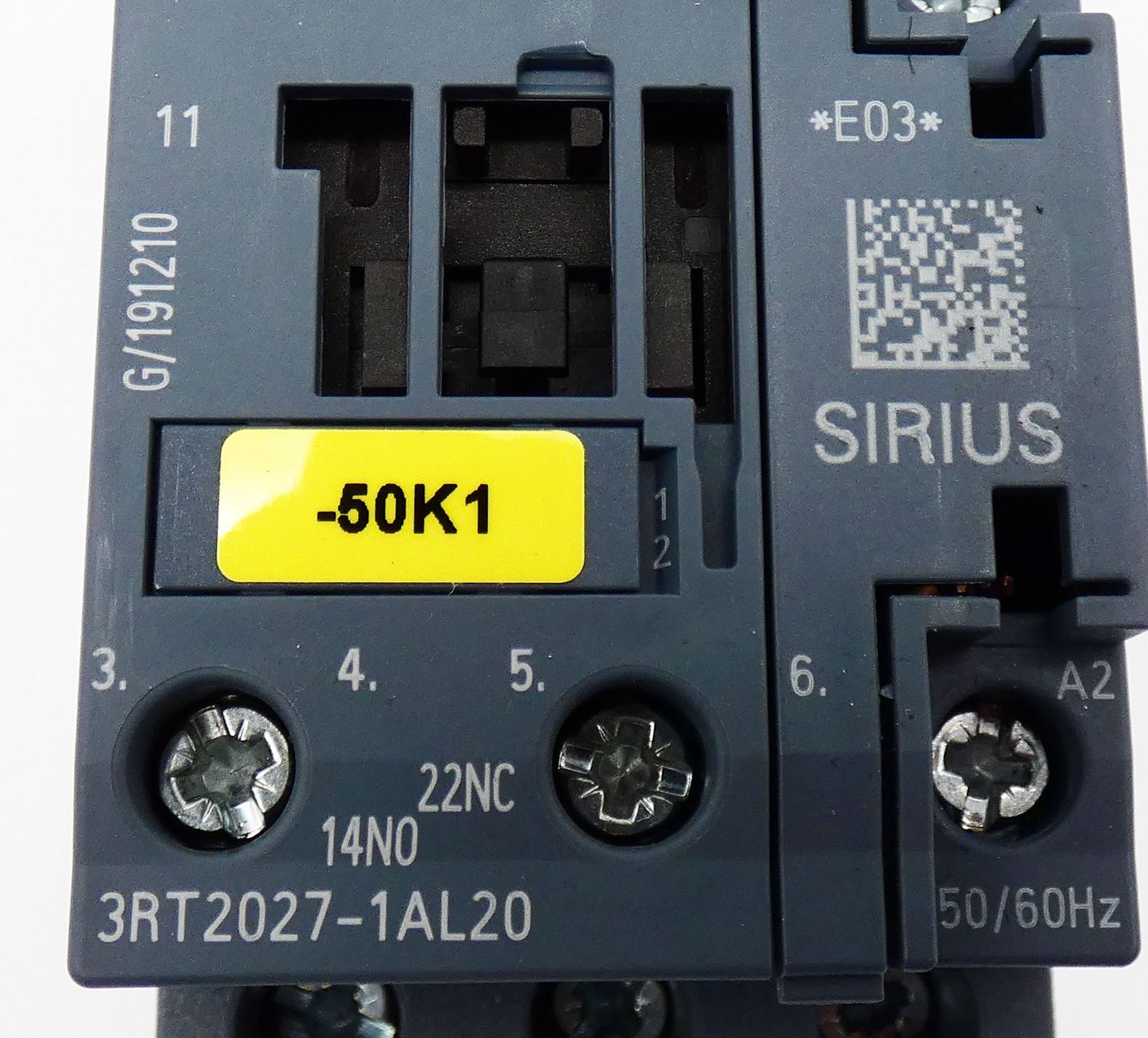 Siemens SIRIUS 3RT2027-1AL20 E:03 Power Contactor + 3RH2911-1HA22 E:03 -used-