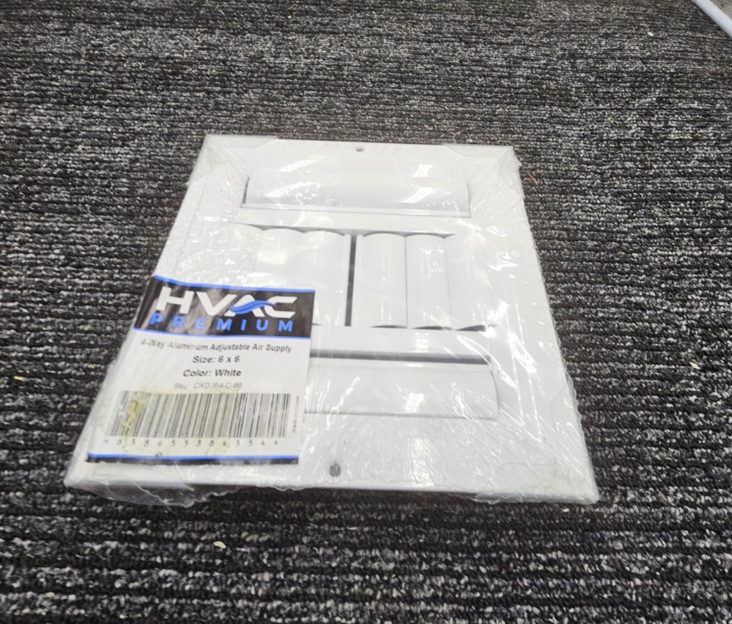 HVAC Premium 4-Way Aluminum Adjustable Air Supply CADJB4-C-66 6 x 6 White