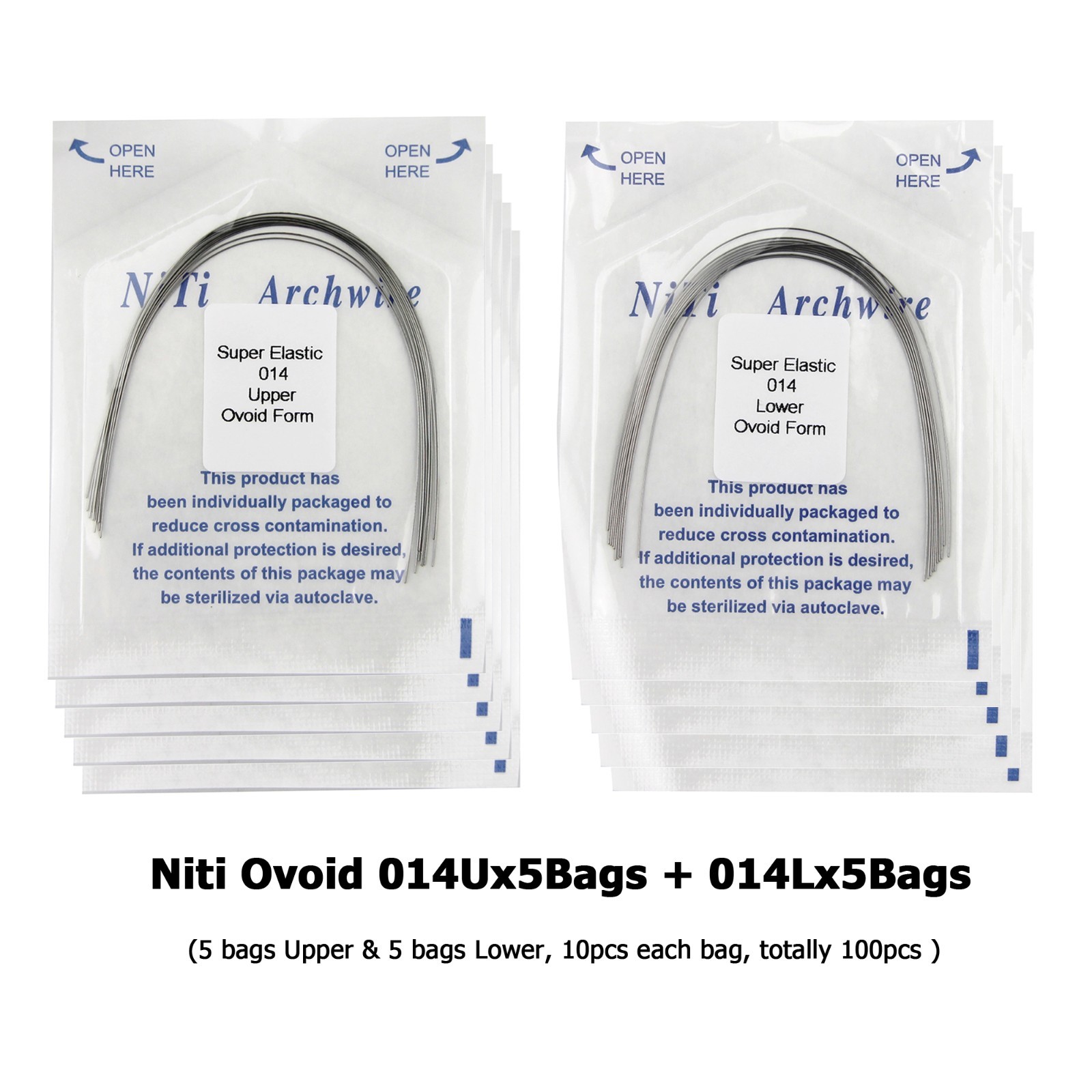 100PC Orthodontic Arch Wire Niti Stainless Steel Ovoid Natural Round Rectangular