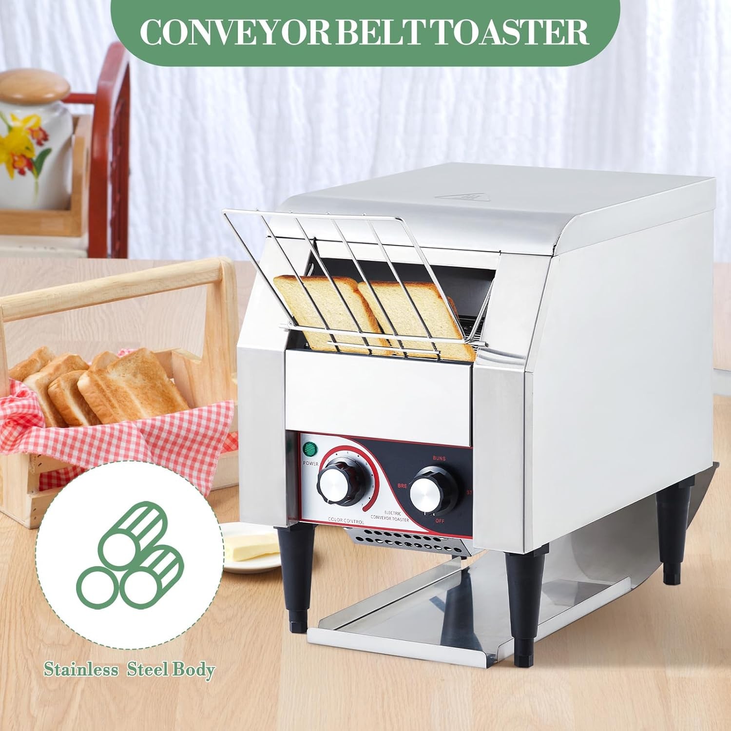 Garvee Commercial Toaster Conveyor 150Slices/H Stainless Steel 7Speed Adjustable
