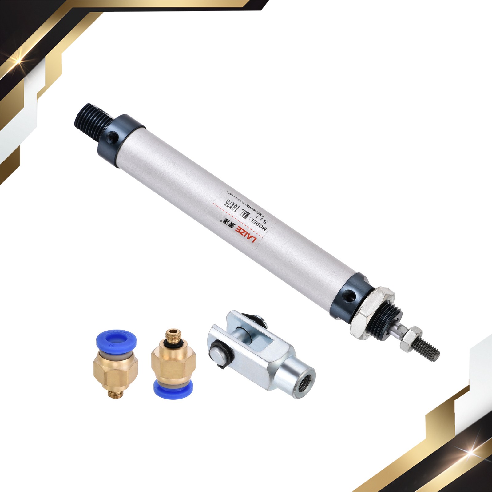 16mm Bore 75mm Stroke Pneumatic Air Cylinder Y Connector and Fitting