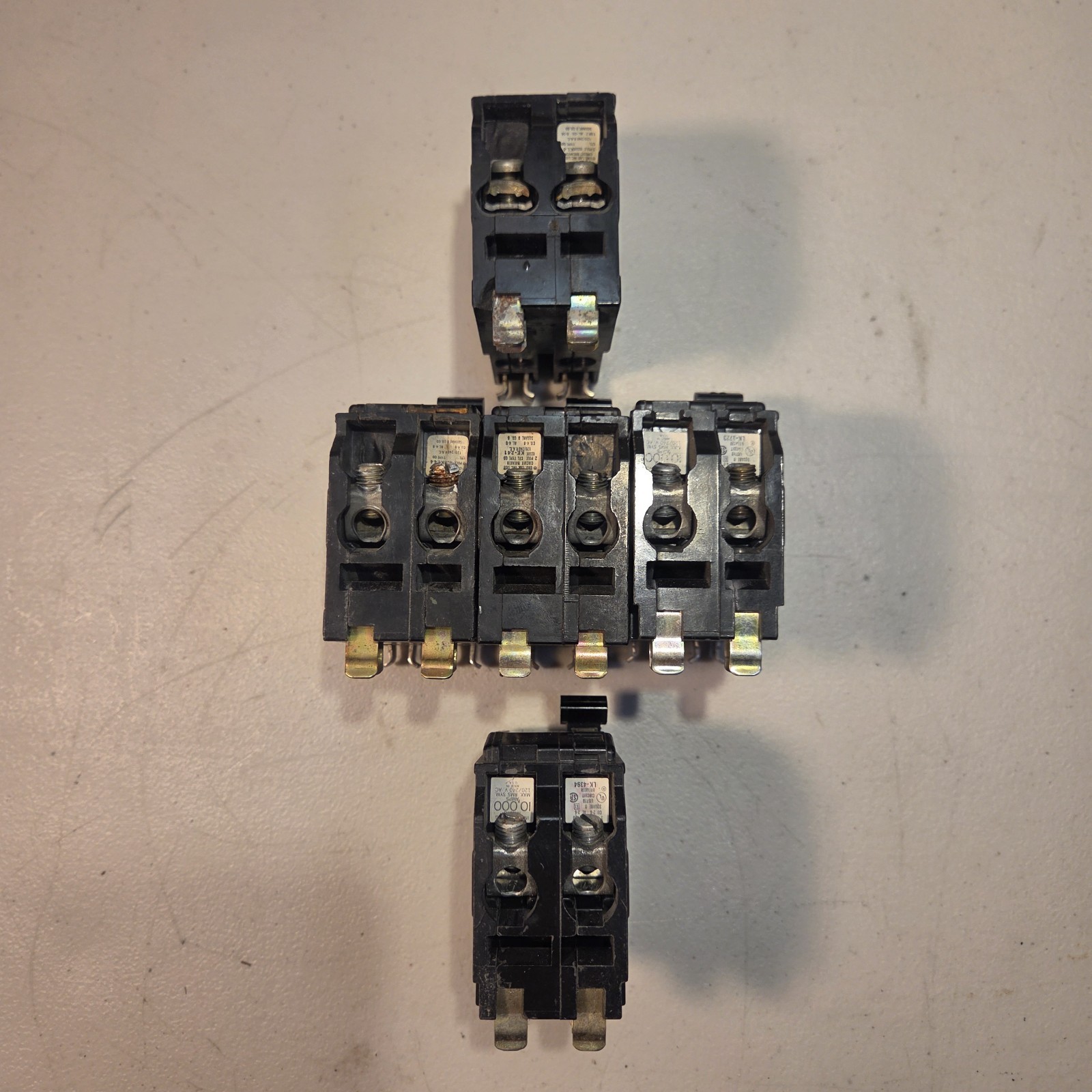 Lot of 5 Square D QO 2-Pole Circuit Breakers 20A 50A 60A Plug-In Pre-Owned