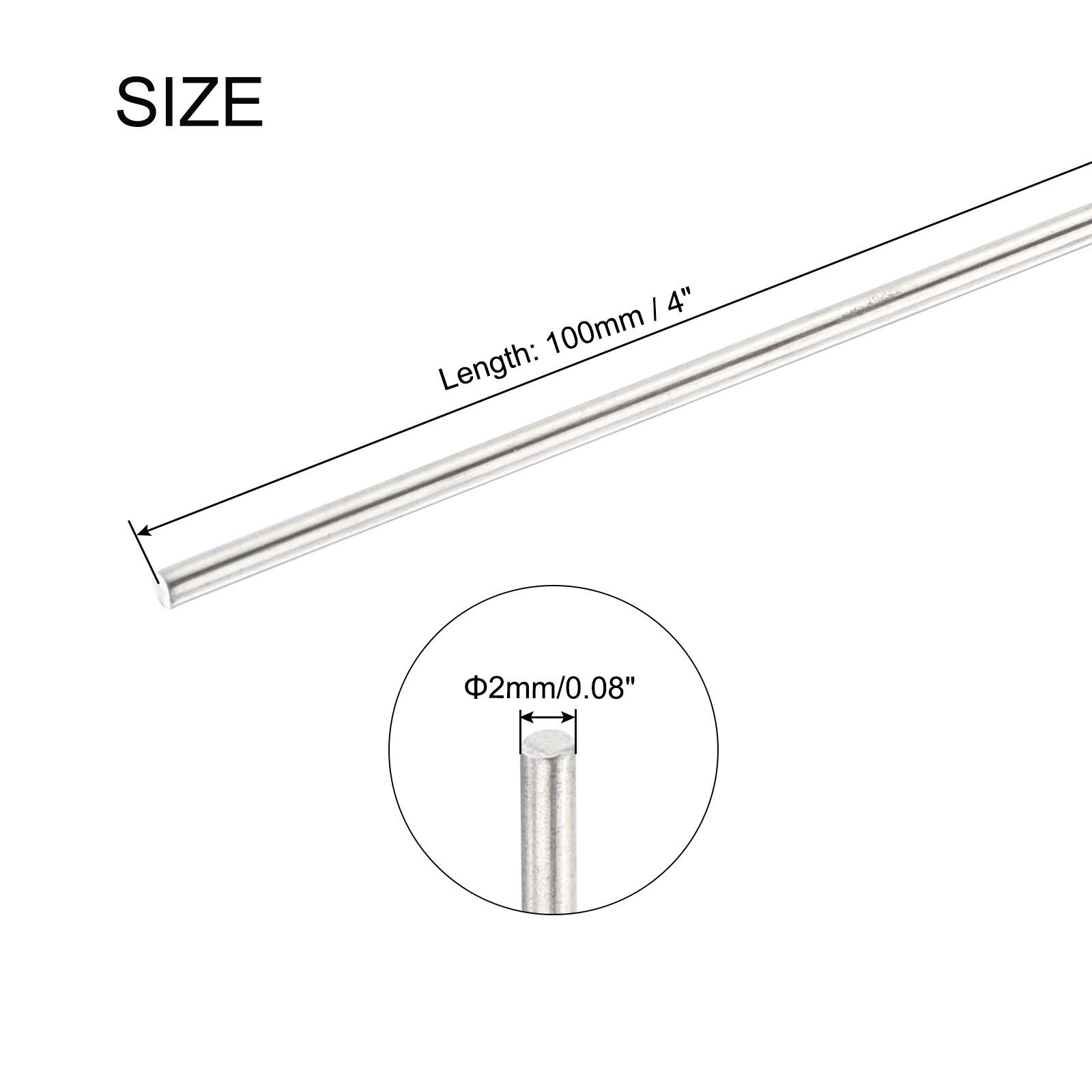 10Pack 2mm x 100mm Stainless Steel Round Rod Metal Solid Shaft Rods Lathe Bar