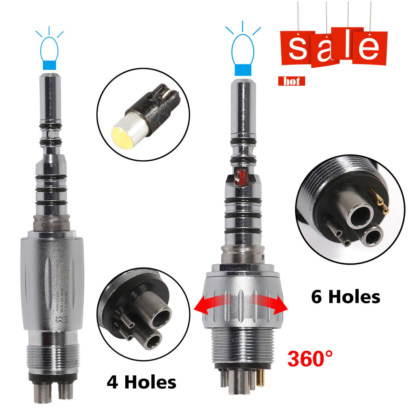 Dental LED Quick Coupler 4/6 Hole fit KaVo Multiflex LUX Fiber Optic Handpiece