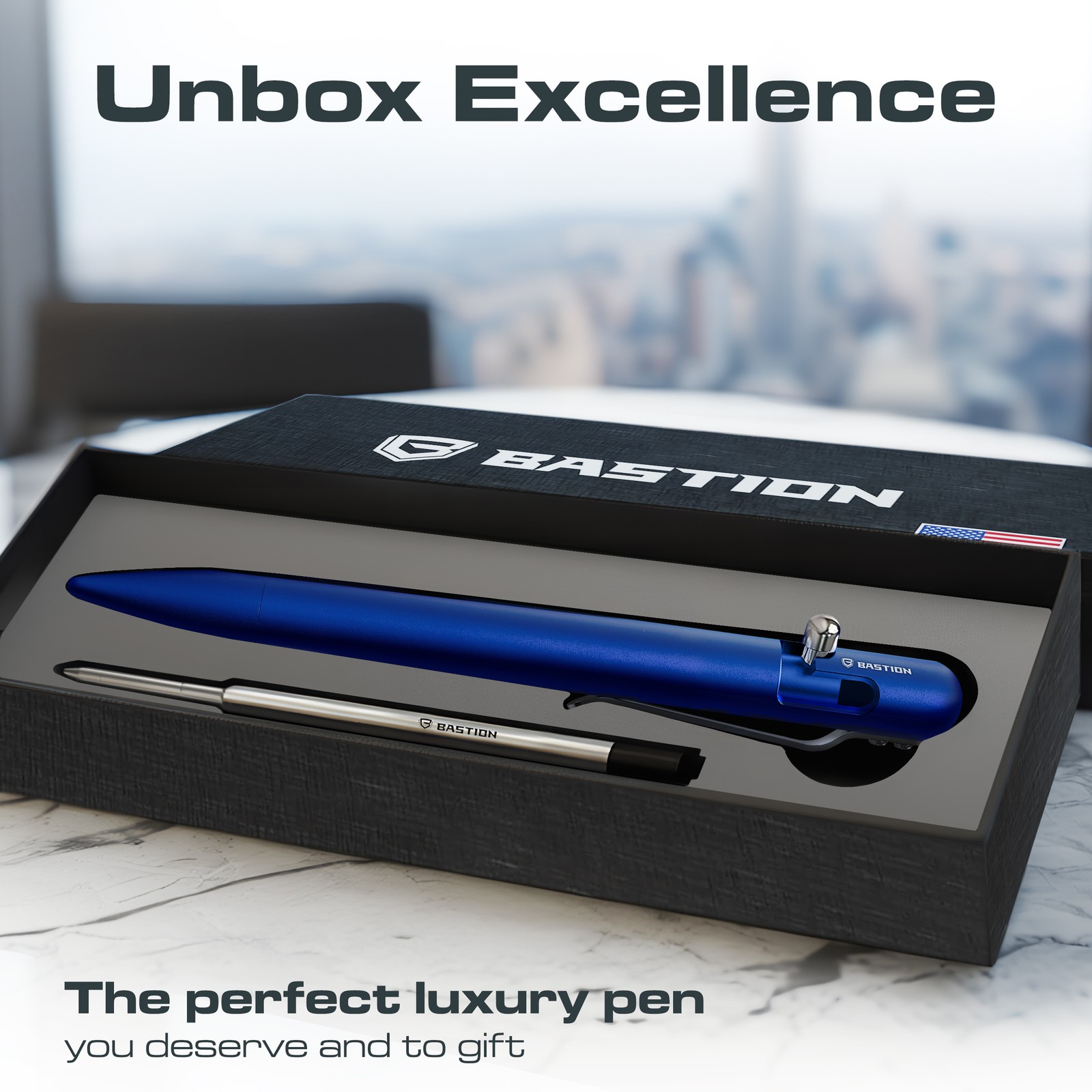 BASTION Bolt Action Pen | Aluminum Blue | Durable Professional Ballpoint Pen