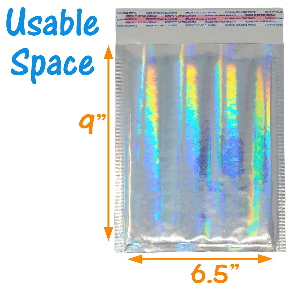 6×10 Pink & Hologram Metallic Bubble Mailers Holographic Air Shipping Envelopes