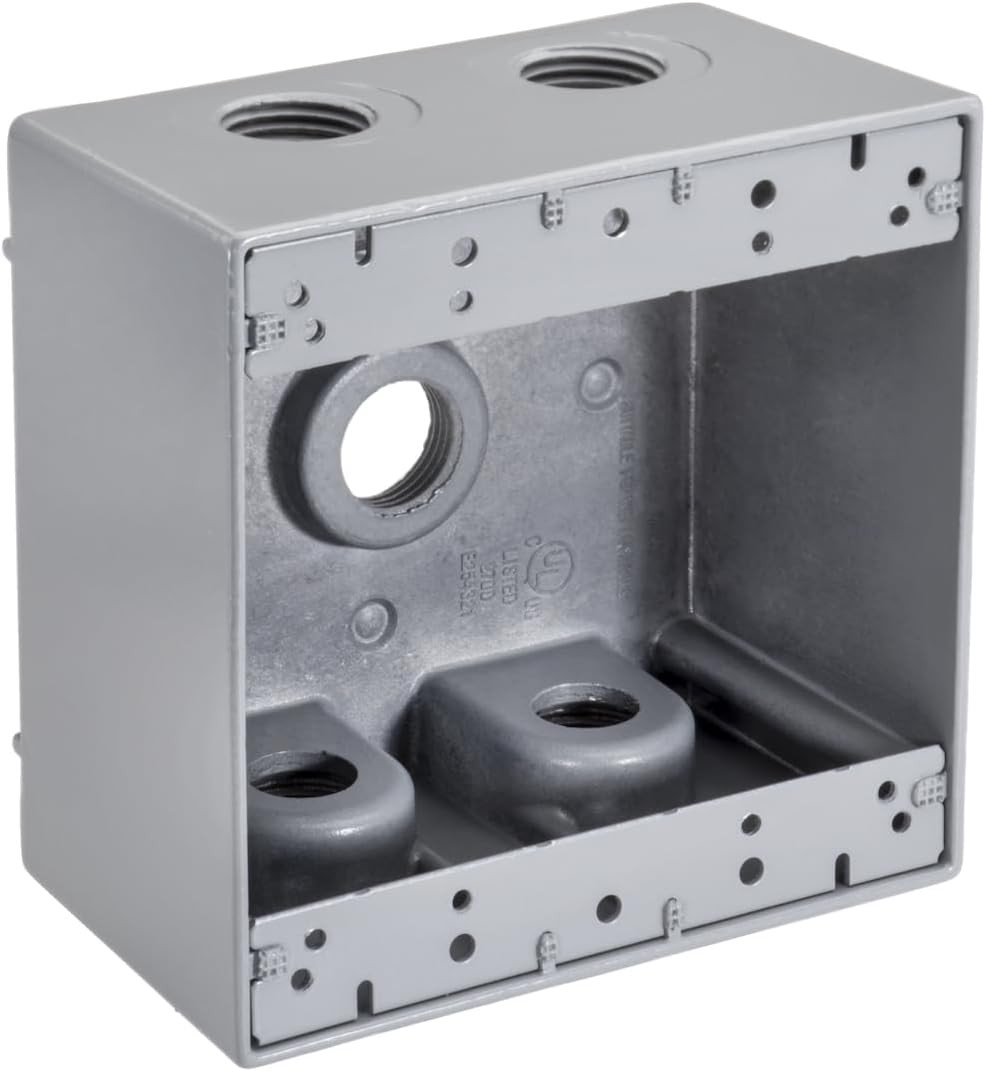 3/4″ Double Gang Weatherproof Boxes 5 Hole | Electrical Box, Gray