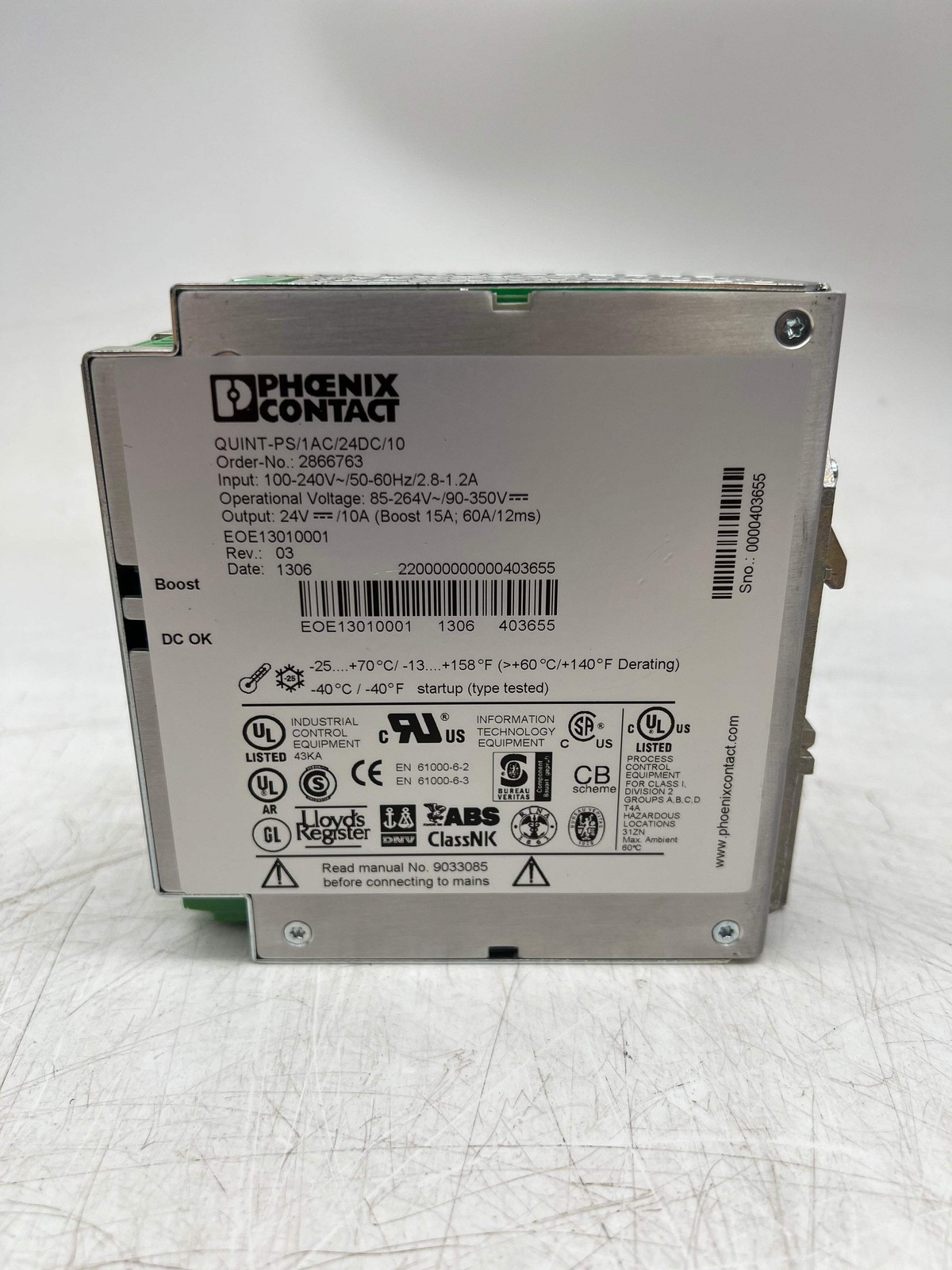 Phoenix Contact 2866763 Quint-PS/1AC/24DC/10 Power Supply, 24VDC 10A (Used)