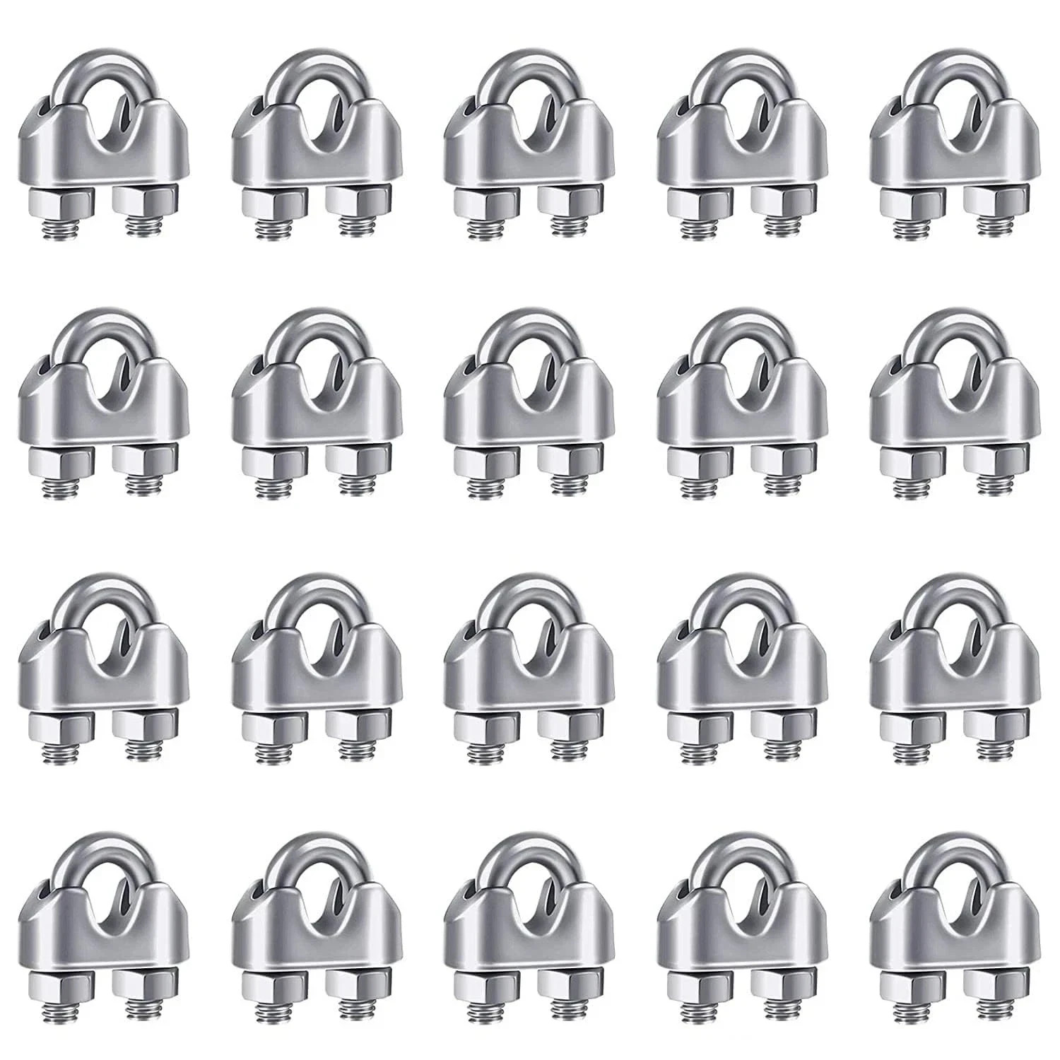 20PCS M5 3/16 Stainless Steel Wire Rope Cable Clip Clamp U-Bolt Clamp Kit