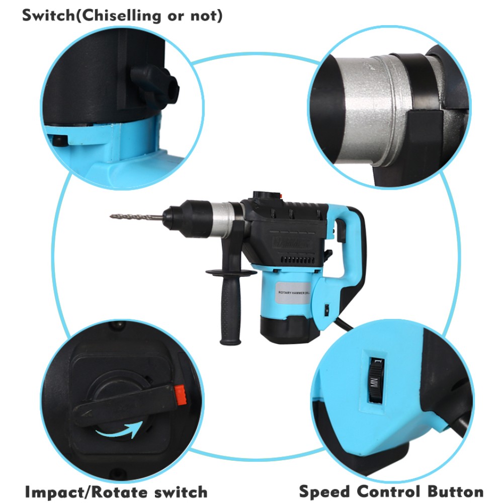 Rotary Hammer 1100W(Blue + Black 1-1/2″ SDS Plus Rotary Hammer Drill 3 Functions