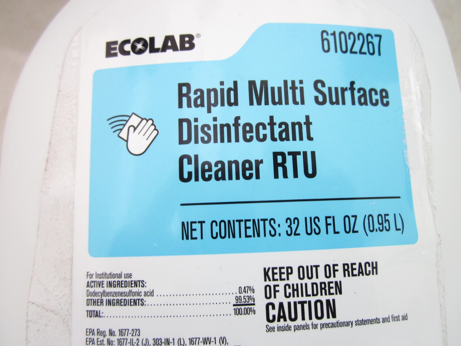ECOLAB 6102267 Rapid Multi Surface Disinfectant Cleaner 32 OZ LOT OF 3
