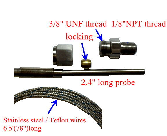 Temp Thermocouple K type, stainless Steel Probe, 12 ft (3.66M)