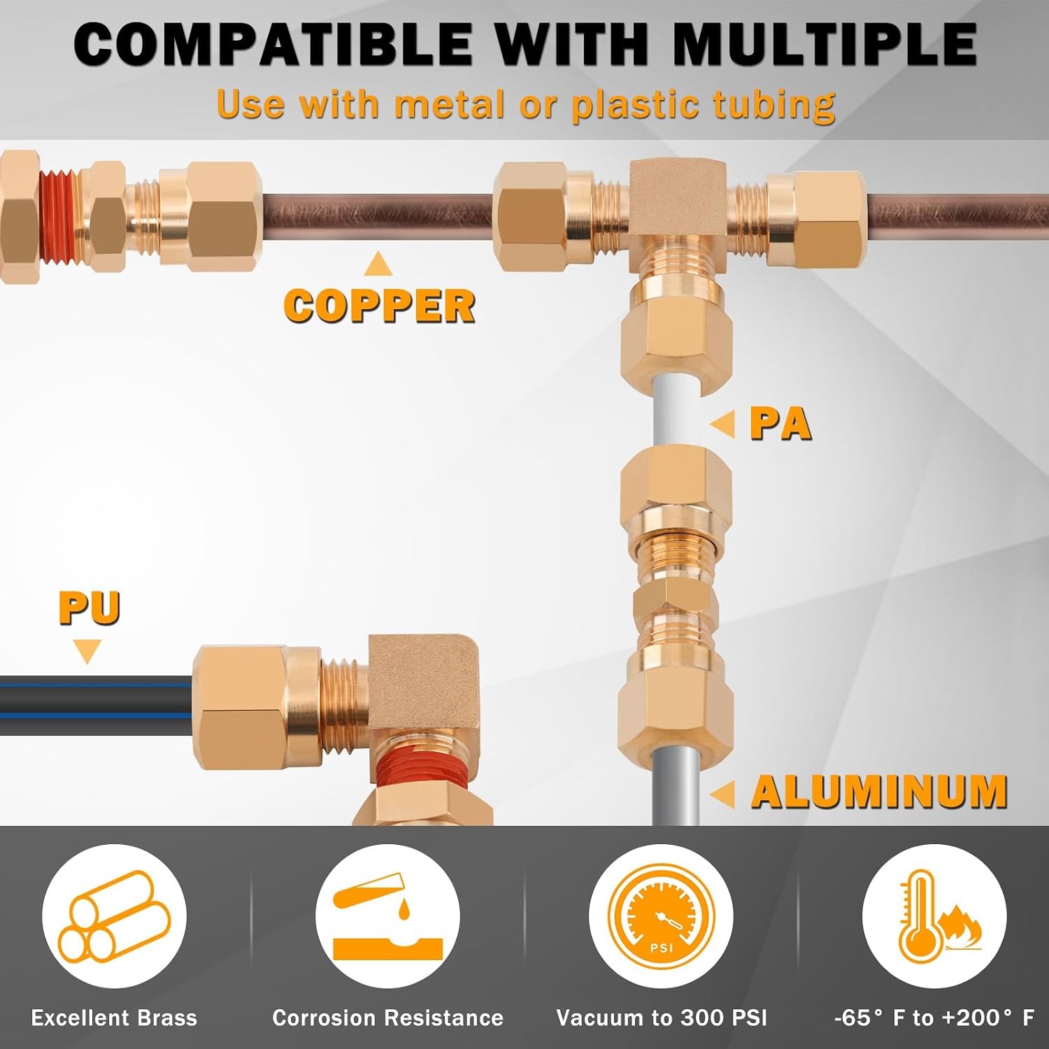 135 Pcs DOT Air Brake Line Fittings, 1/4″ 3/8″ 1/2″ Brass DOT Compression Air Ny