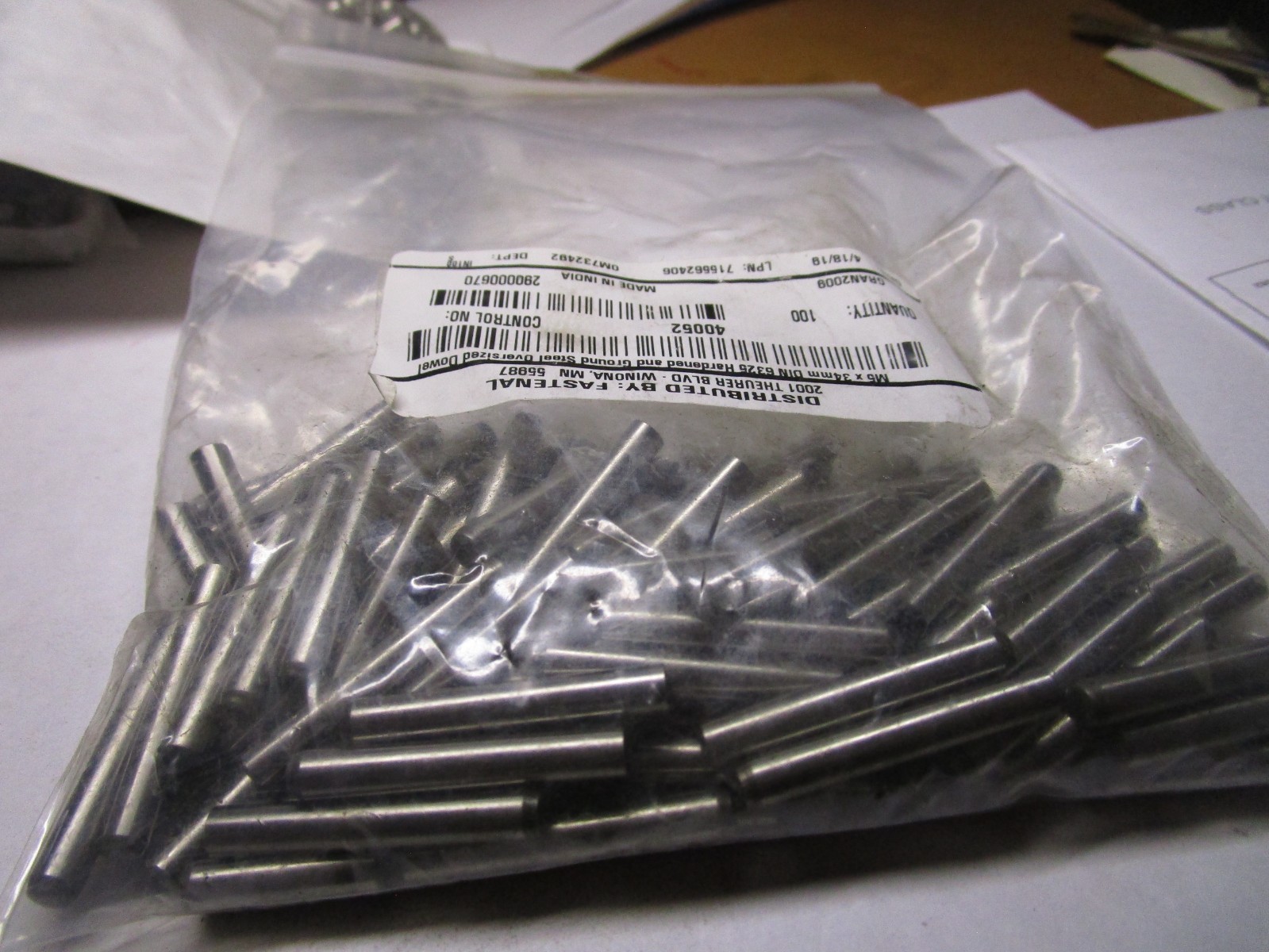 M5 x 34mm DIN 6325 Hardened and Ground Steel Oversized Dowel Pin QTY 100