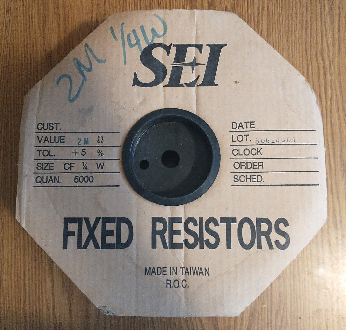 Reel/Spool 5000 2MΩ (2 MEG OHM) Carbon Film 1/4W 5% Resistors NEW-NOS SEI Corp