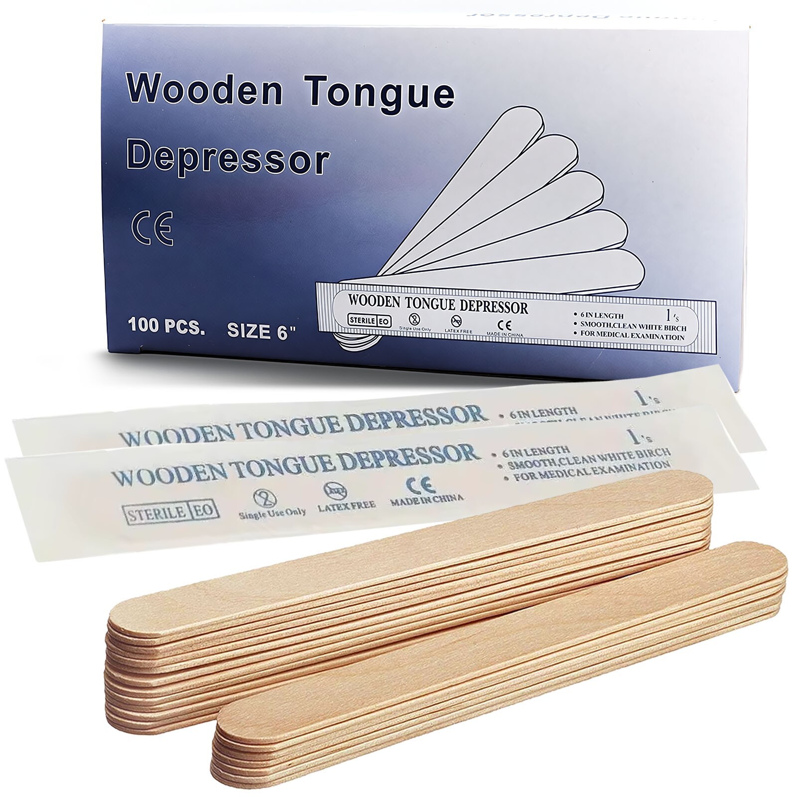 6″ Tongue Depressors Sterile Individually Wrapped Medical Examination 100/600PCs