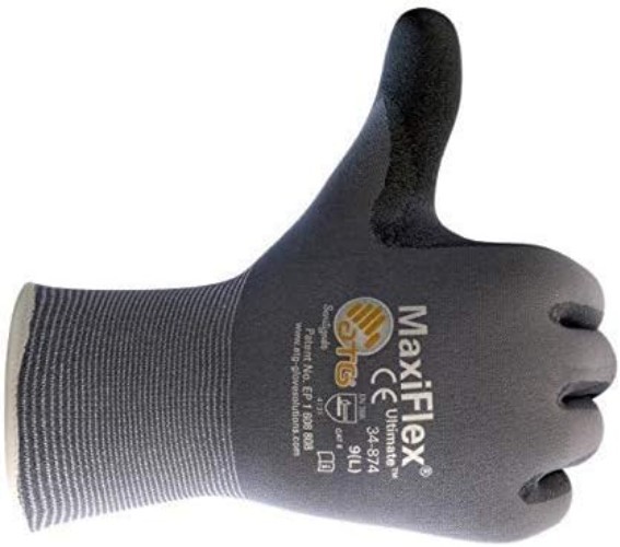 Seamless Nylon Gloves with Nitrile Grip 34-874 Pair Maxiflex Reusable