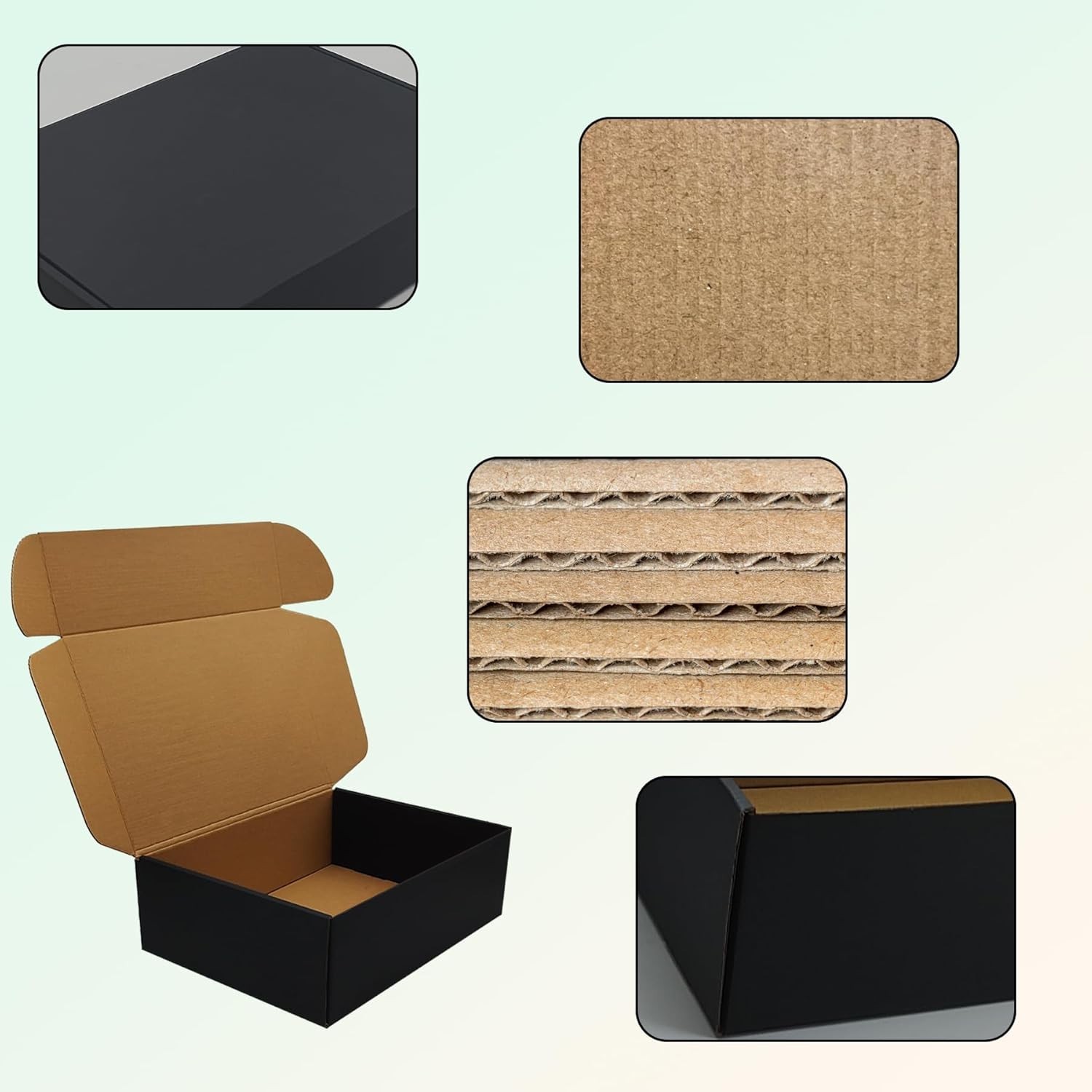 13X9X4 Black Shipping Boxes Set of 20, Corrugated Cardboard Mailers for Product