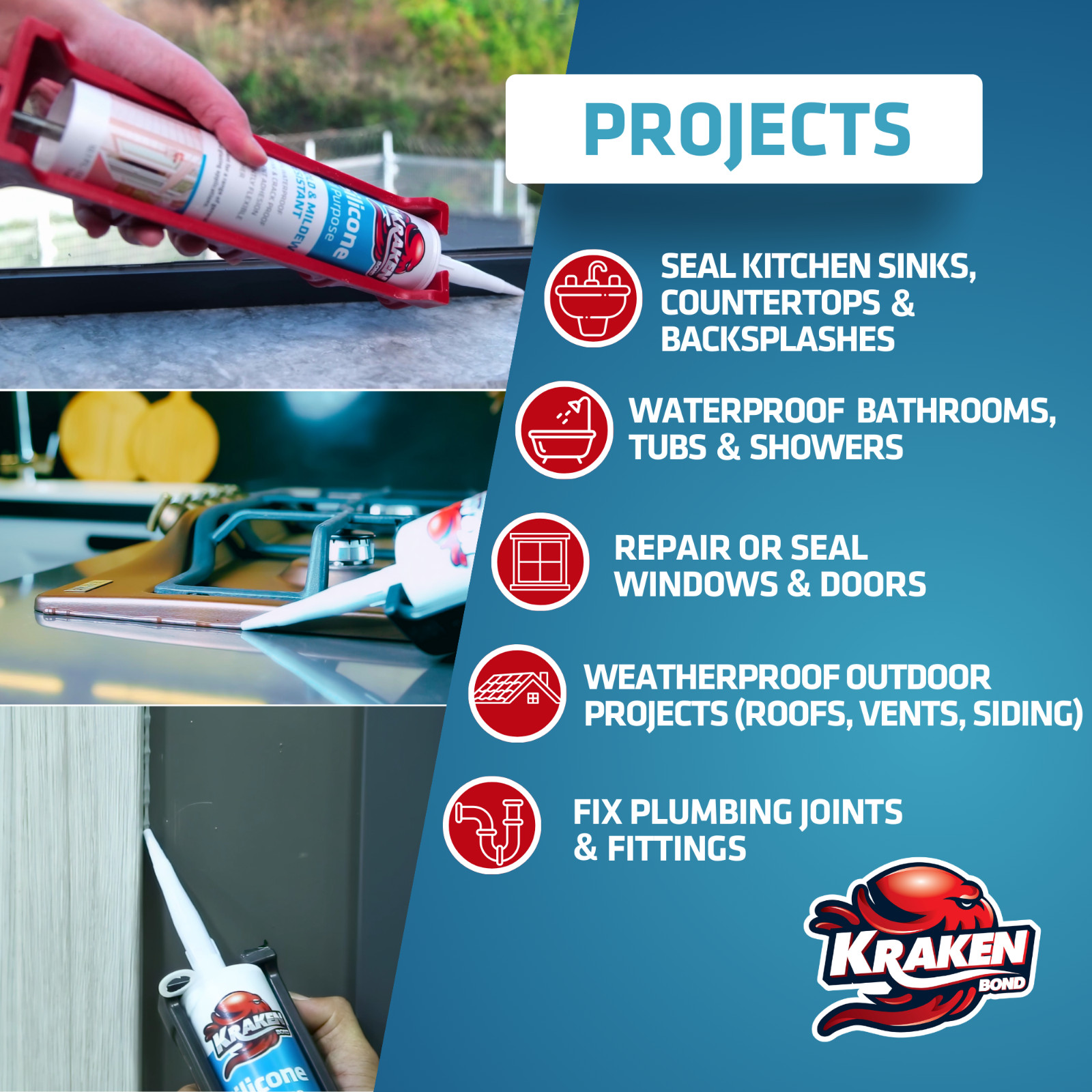 Kraken Bond RTV Silicone All Purpose, 10.1oz 4 Pack – Translucent