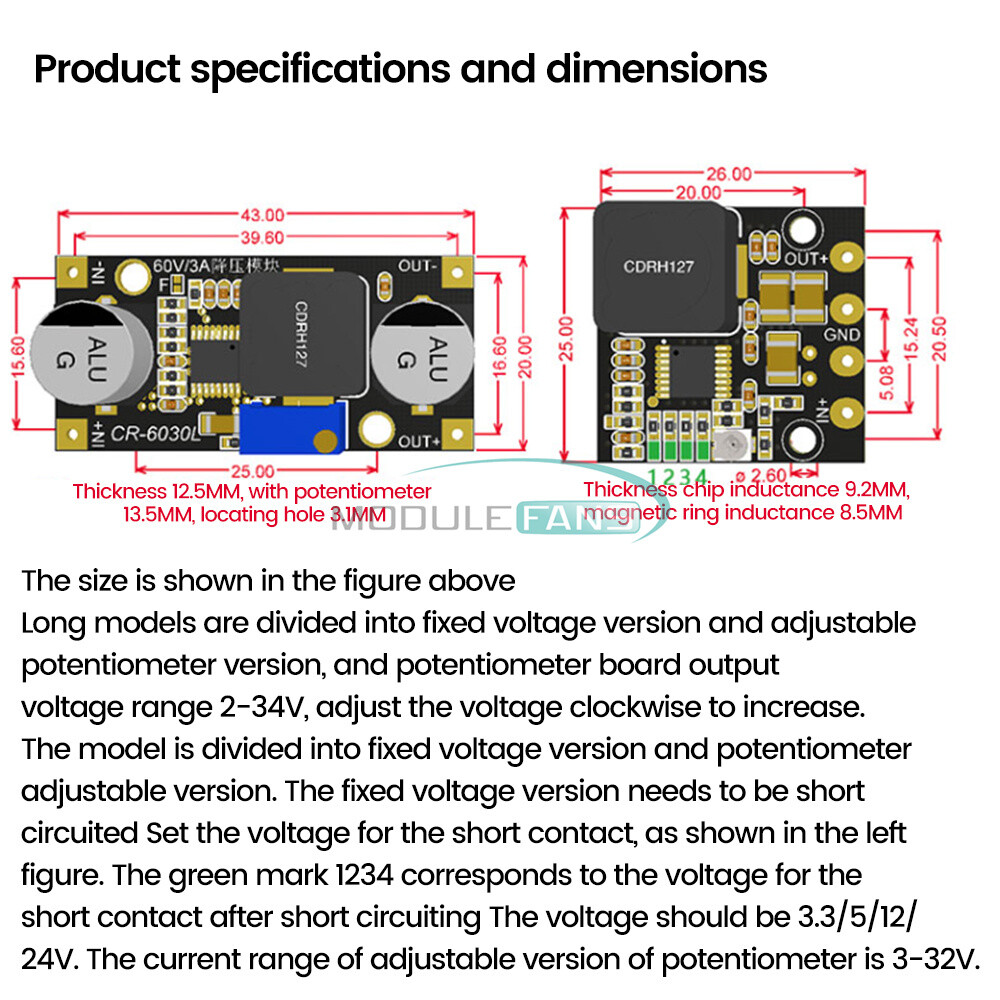 DC-DC 2~60V to 2~34V Step Down Buck Voltage Power Regulator Converter Module