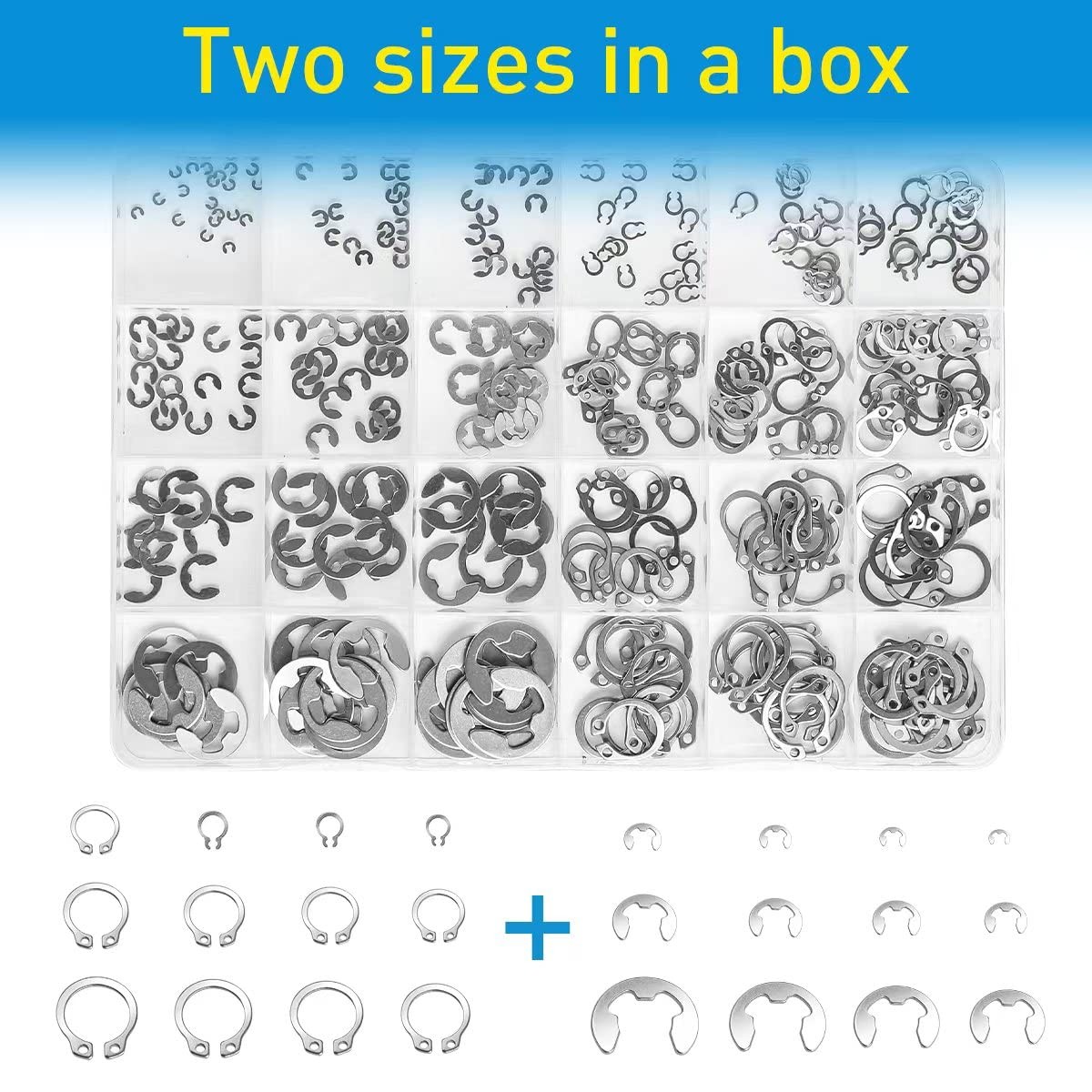 327Pcs E-Clips Circlip Retaining Rings Assortment Set(1.2mm-10mm) and C-Clips