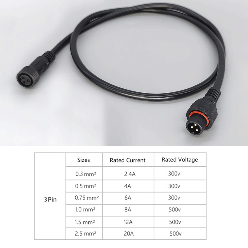 IP67 Waterproof Male Female Power Plug 2/3Pin Electrical Cable Connector Socket