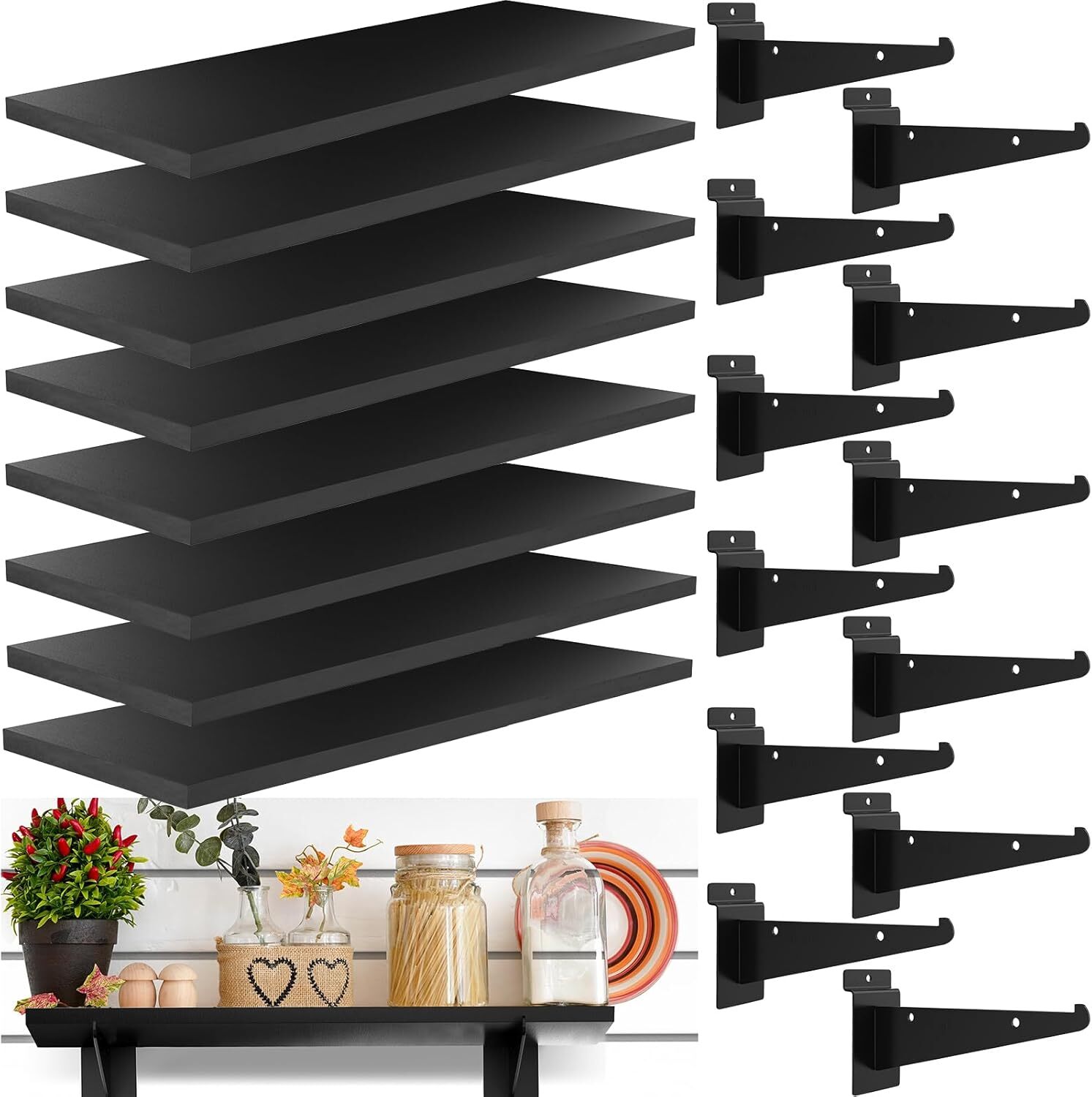 8 Pack Wooden Slatwall Shelf, 15.7 X 5.9 Inch Slatwall Shelves with Metal Bracke