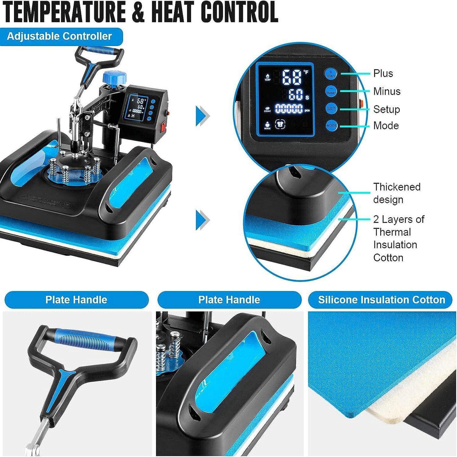 15″x15″ 5 in 1 Heat Press Machine Transfer Sublimation T-Shirt Mug Hat Plate