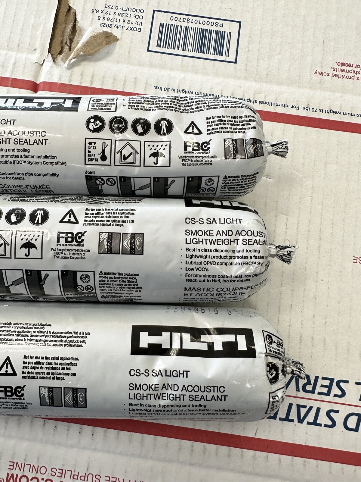Lot 3x Hilti CS-SA Smoke and Acoustic Lightweight Sealant 20oz Sausage Tubes