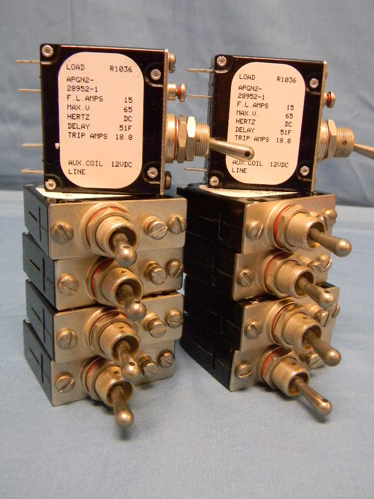 (10) NEW Sensata/Airpax 15A 65V-max APGN2-28952-1 DC Circuit Breakers