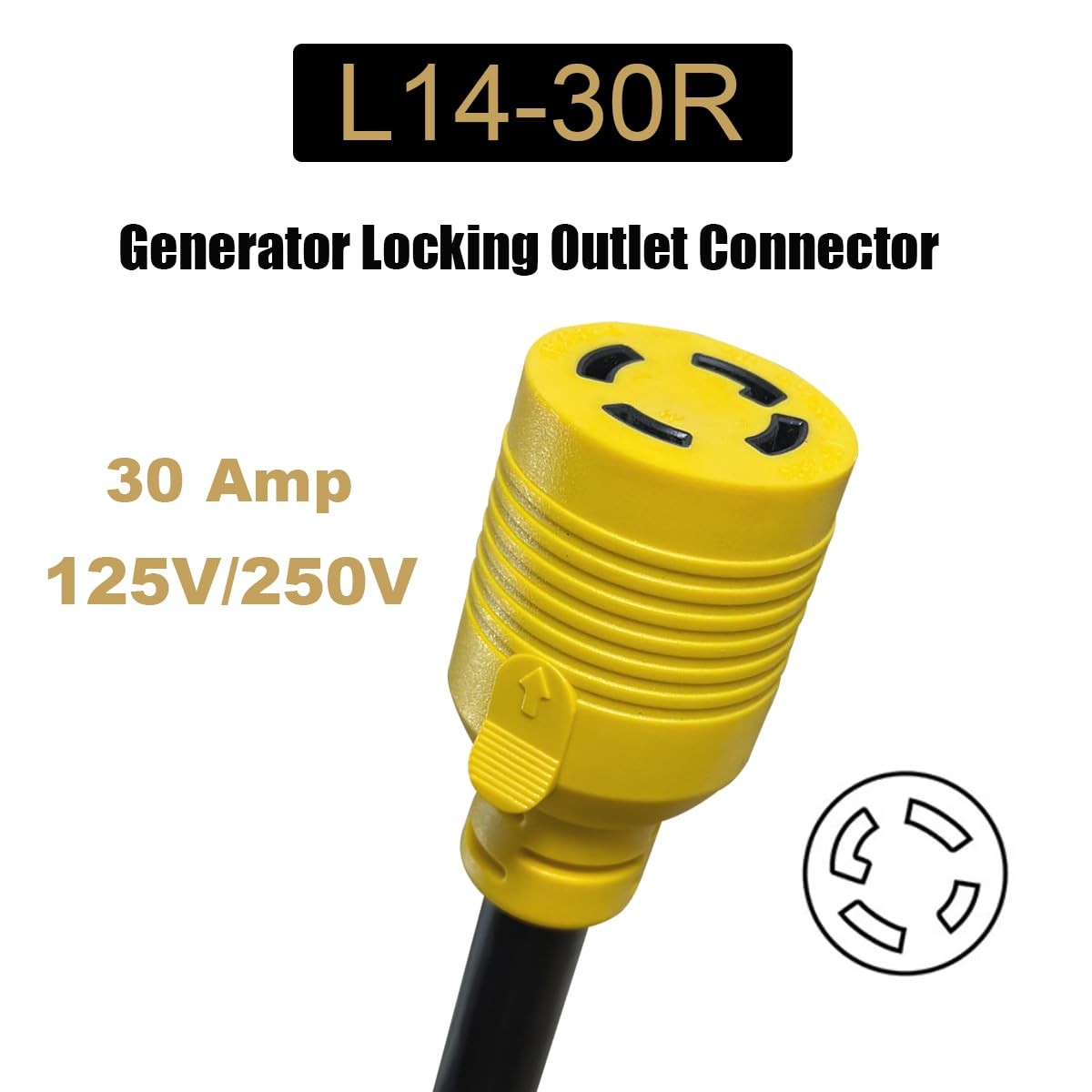 NEMA TT-30P Male to L14-30R Female Adapter Cord, 30 Amp 3 Prong to 4 Prong 10