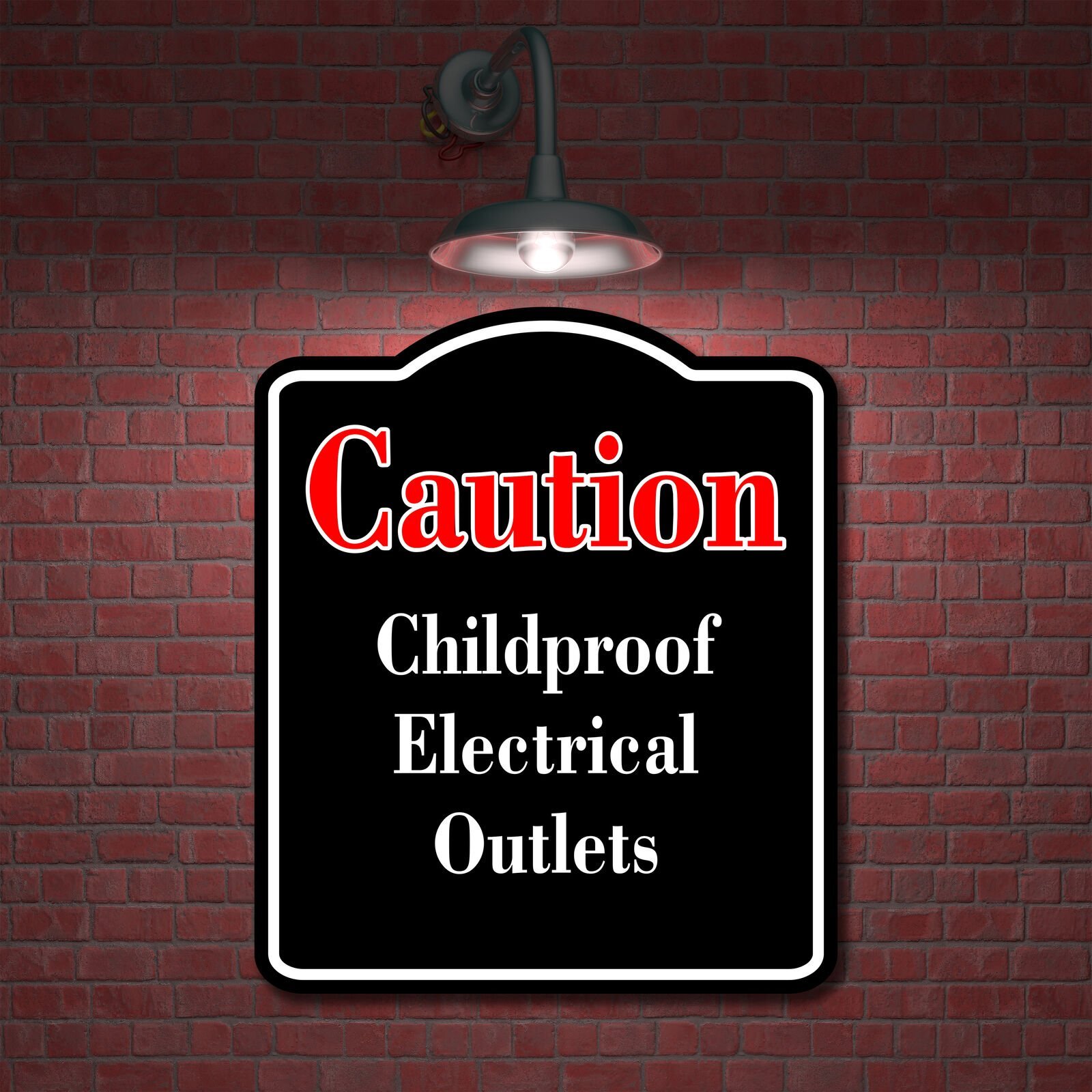 Caution Childproof Electrical Outlets Red BLACK Aluminum Composite Sign