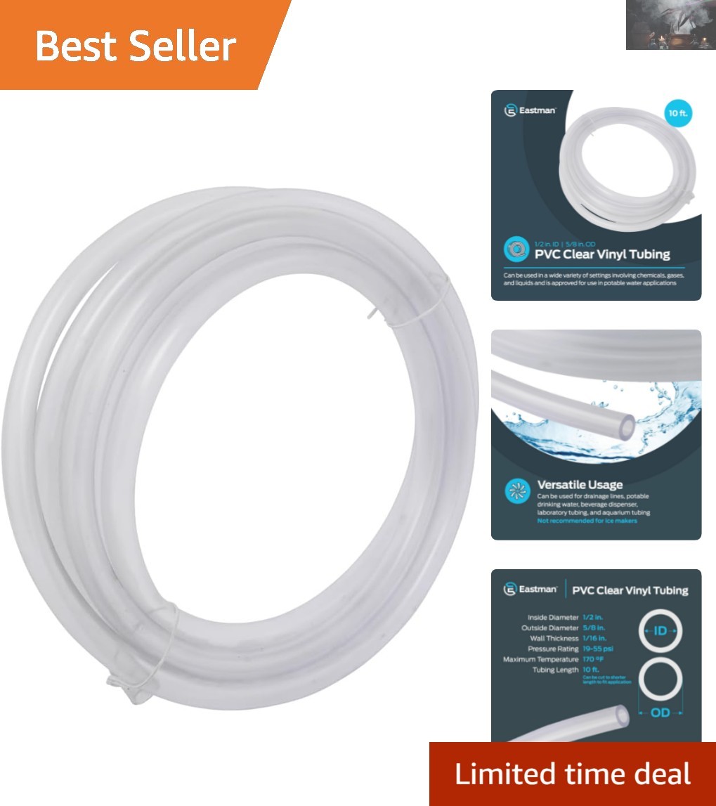 Durable 10ft Clear Vinyl Tubing – Perfect for Potable Water & Low-Pressure Lines