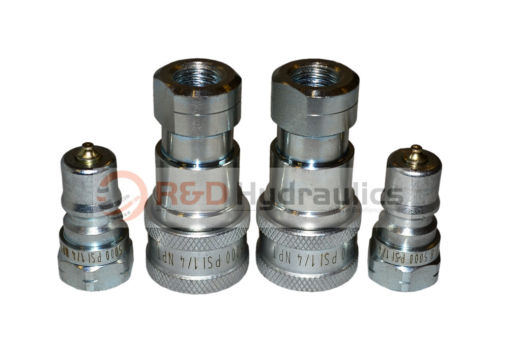 Hydraulic Quick Coupler | ISO 7241-1 B | 1/4″ NPT | Complete Set | 2 Pack