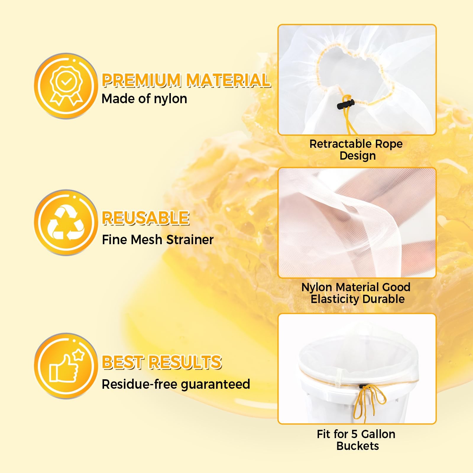 6 Pcs Honey Filter Bags Ultra Fine Mesh Nylon Strainer for 5 Gallon Bucket