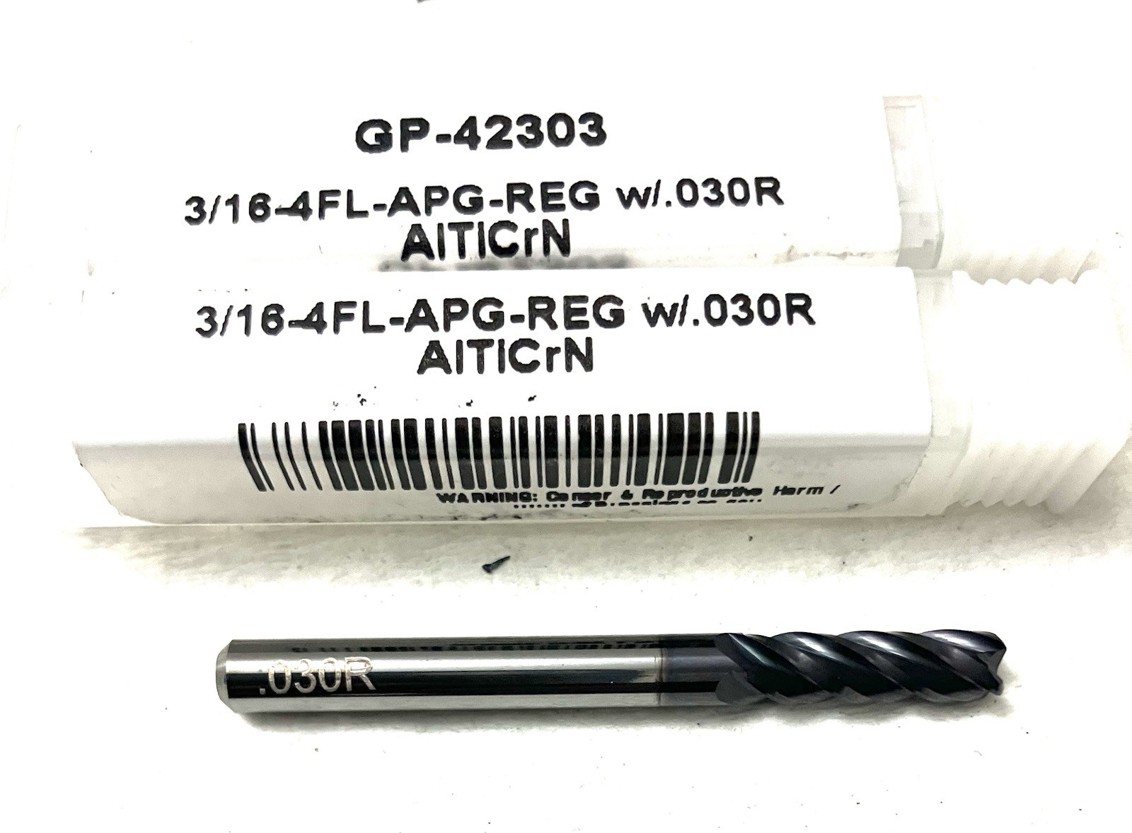 2PC Carbide Plus CP-42303 3/16″ 4FL Corner Radius End Mill AlTiCrN .030R NEW
