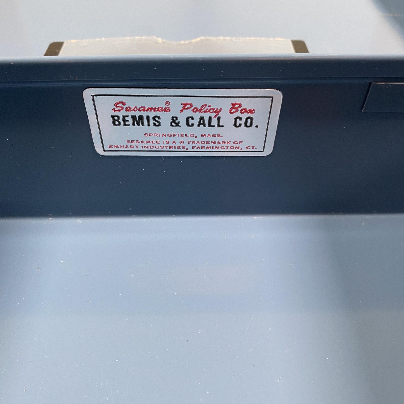 Vintage Bemis & Call Sesamee Policy Box Blue Steel Combination Lock Box Bankers
