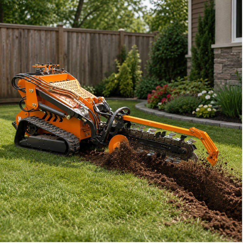 8in Mini Trencher Ditch Digger Heavy-Duty Landhonor 9-15 GPM Skid Attachment