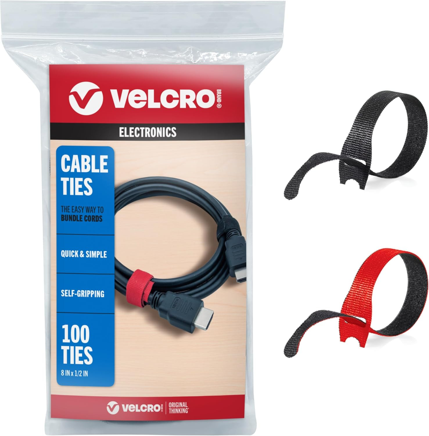 Cable Ties, 100Pk – 8 X 1/2″ Red and Black, Reusable Alternative to Zip Ties, ON